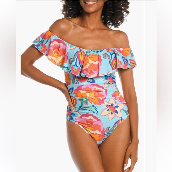 La Blanca Breezy Ruffle Off the Shoulder One-Piece
Swimsuit Size 8 - Picture 1 of 9
